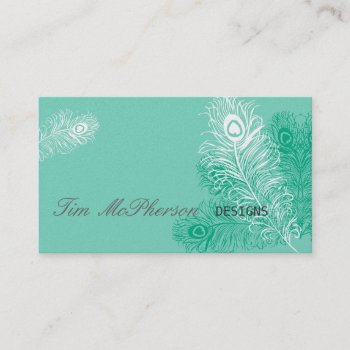 Tickle Me!  Sea Green Mint Peacock Feather Festive Business Card by 911business at Zazzle