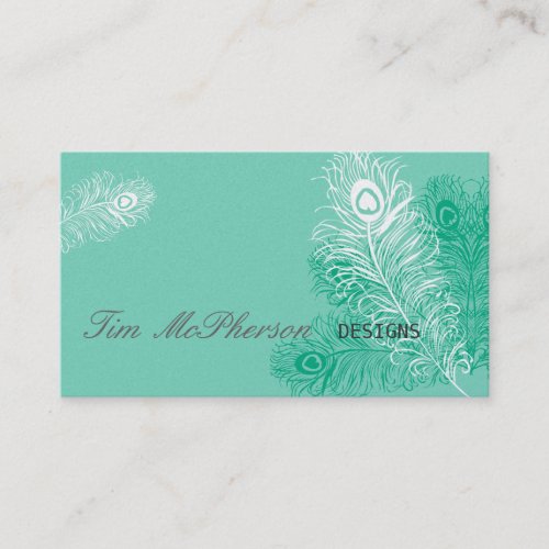 Sea Green Peacock Feather Festive Business Card Template