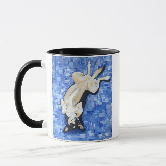Tickle my tummy kelpie dog design mug (Left)
