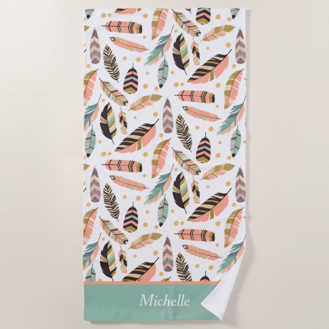 Tickle Pattern Boho Feather Beach Towel (Front)