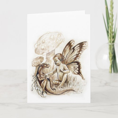 Tickle the Dragon blank fantasy art greeting card