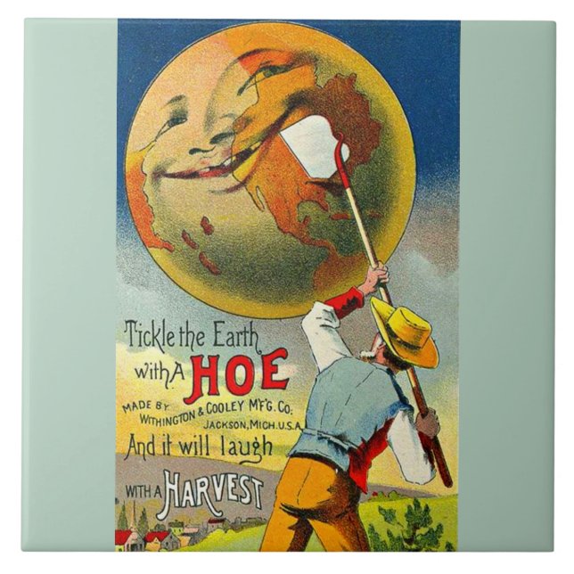 Tickle the Earth - Victorian trade card print Ceramic Tile (Front)