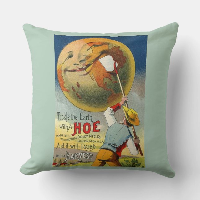 Tickle the Earth - Victorian trade card Throw Pillow (Front)