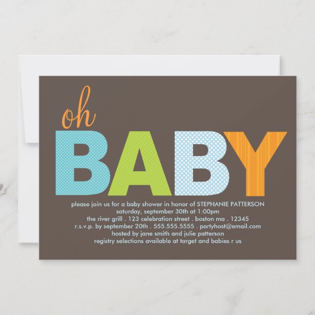 Tickled Oh Baby Boy Modern Baby Shower Invitation (Front)