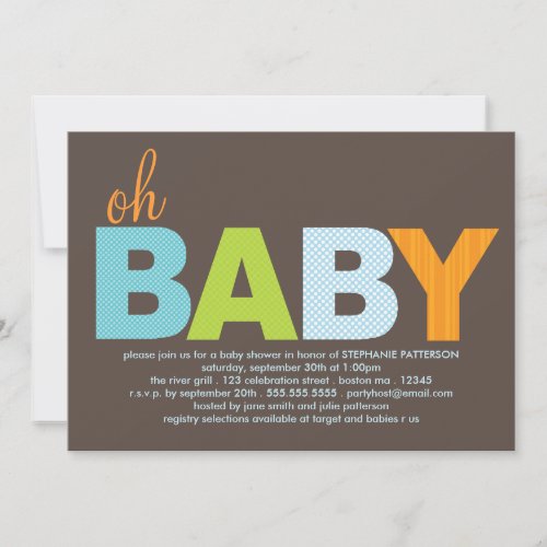 Tickled Oh Baby Boy Modern Baby Shower Personalized Invitation