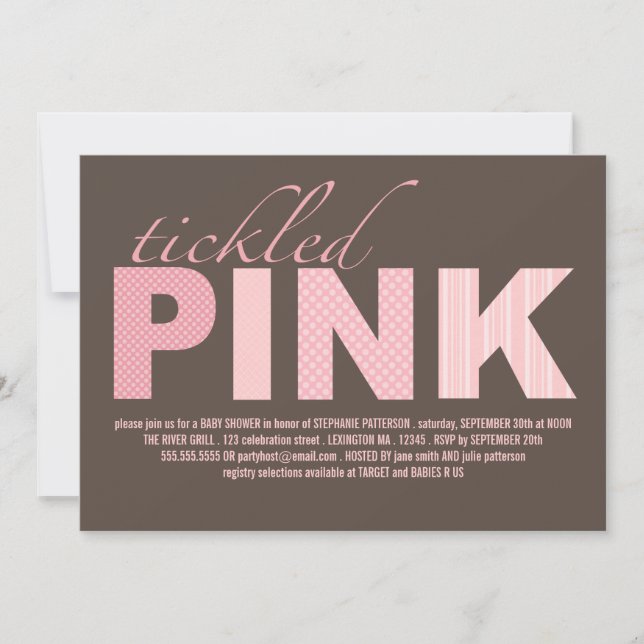 Tickled Pink Baby Girl Modern Baby Shower Invitation (Front)