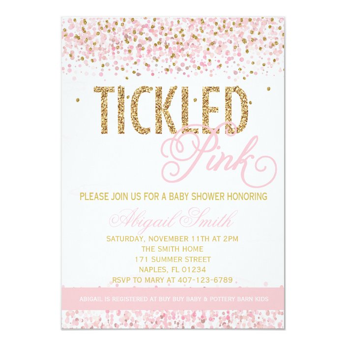 tickled pink baby shower invitations