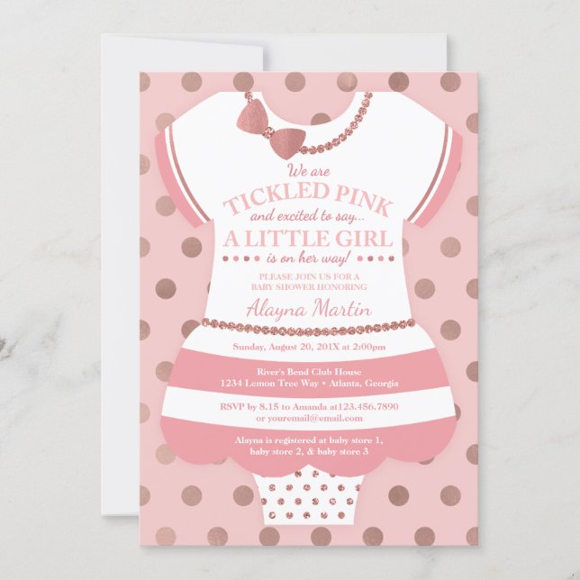 Tickled Pink Baby Shower Invitation, Faux Glitter Invitation (Front)
