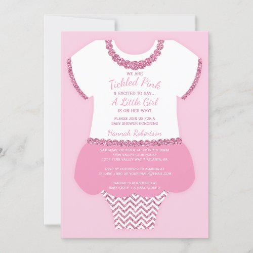 Tickled Pink Baby Shower Invitation Faux Glitter Invitation