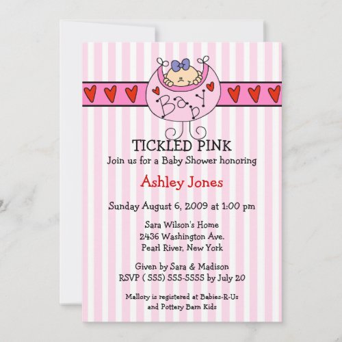 TICKLED PINK Bib Baby Girl Shower Invitations
