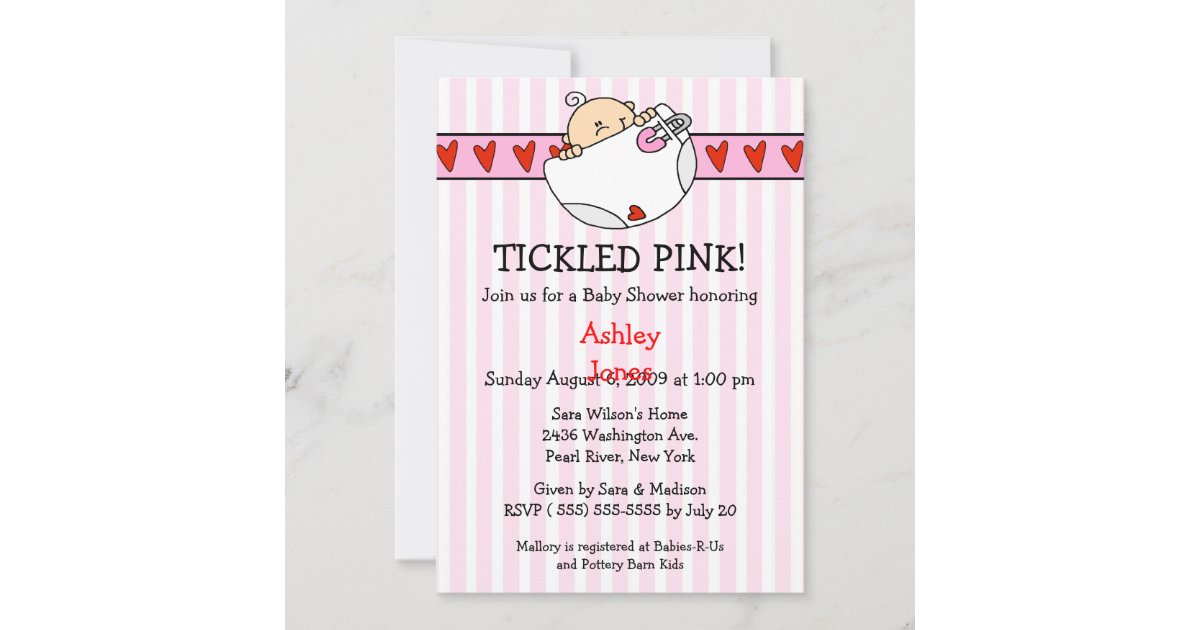 Tickled Pink Diaper Baby Girl Shower Invitations Zazzle