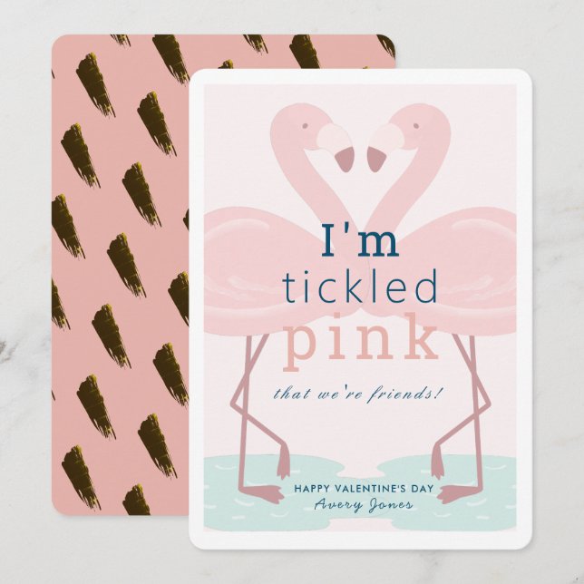 Tickled Pink Flamingo Pink Valentine's Day Card (Front/Back)