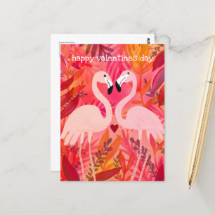TICKLED PINK Flamingos Valentine Whimsical Cute  Postcard