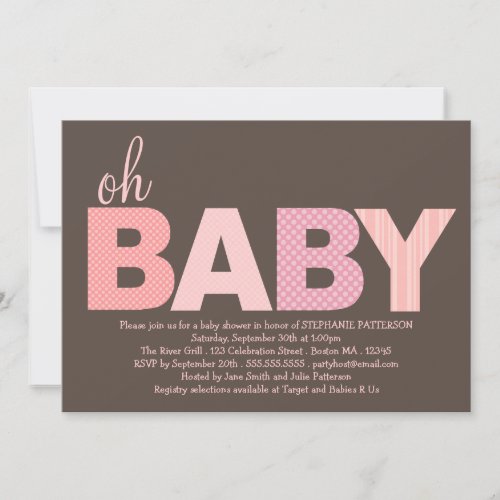 Tickled Pink Oh Baby Girl Modern Baby Shower Announcement