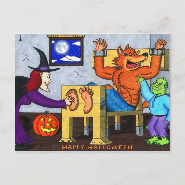 Ticklish Halloween Werewolf Postcard (Front)