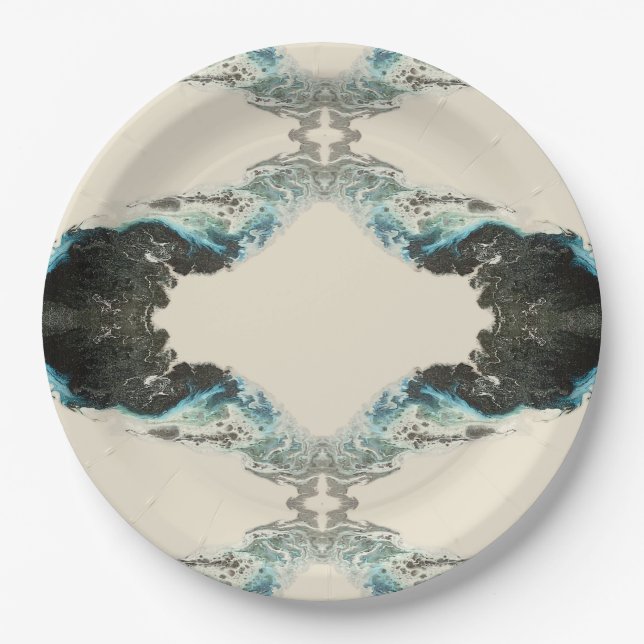 Tidal Echoes — Abstract Fluid Ink Pattern Paper Plates (Front)