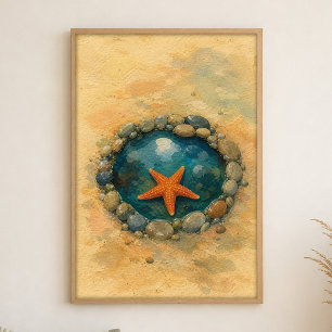 Tide Pool Starfish Watercolour Coastal Art Poster