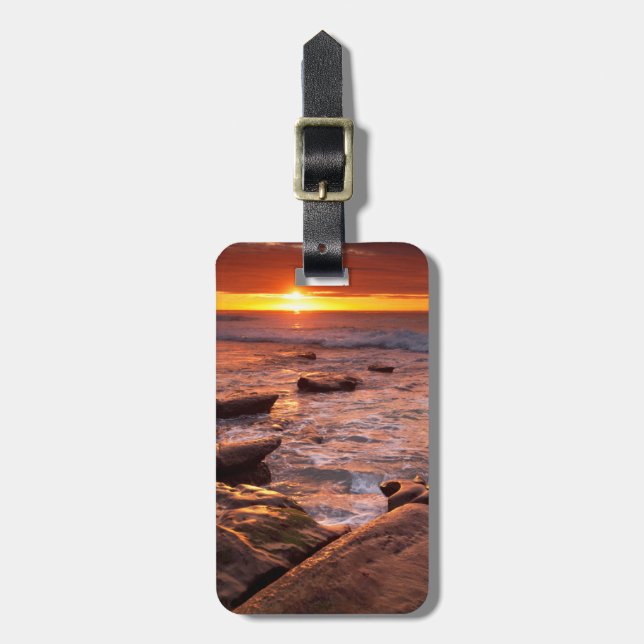 Tide pools at sunset, California Luggage Tag (Front Vertical)
