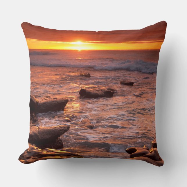 Tide pools at sunset, California Throw Pillow (Front)