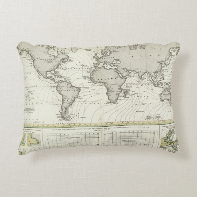 Tide-wave Atlas Map Decorative Pillow (Front)