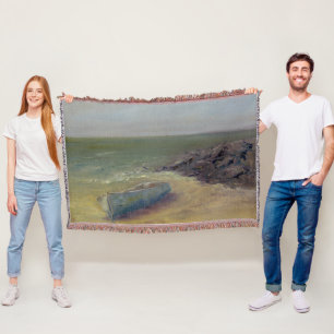 Tide's Rolling In - Boat on the Shore Throw Blanket