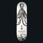 Tide's Tentacles | Octopus Theme Skateboard<br><div class="desc">A unique black and white deep-sea octopus themed item tailored to the person who loves the beach.  It features your name in the center with a vintage style anchor under it.  Surrounding this are octopus tentacles signifying the ocean deep.</div>