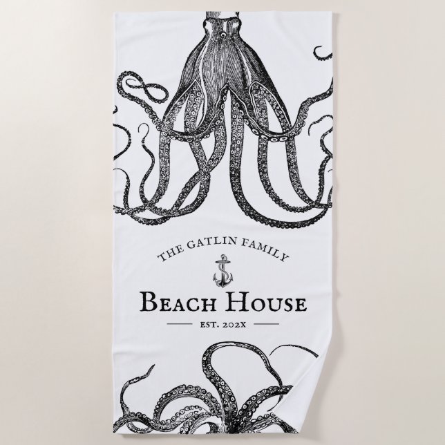 Tides Tentacles | Octopus Themed Beach House Beach Towel (Front)