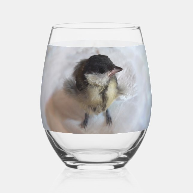 Tidi my Bird the Parus Major Stemless Wine Glass (Front)
