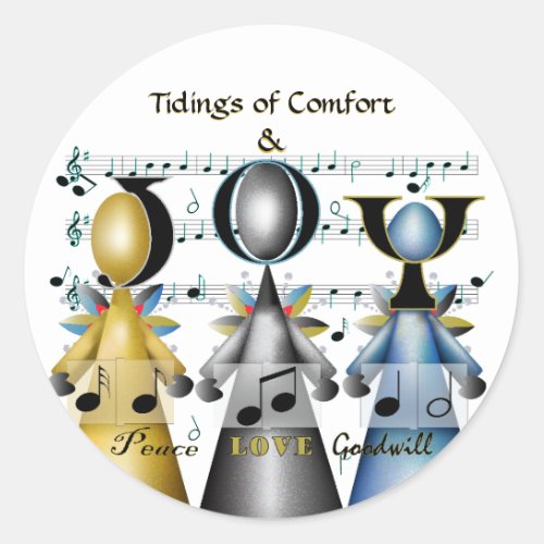 Tidings of Comfort and Joy Christmas Carolers Classic Round Sticker
