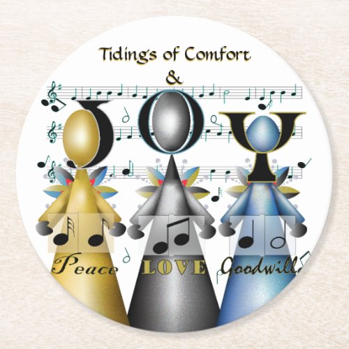 Tidings of Comfort and Joy Christmas Carolers Round Paper Coaster