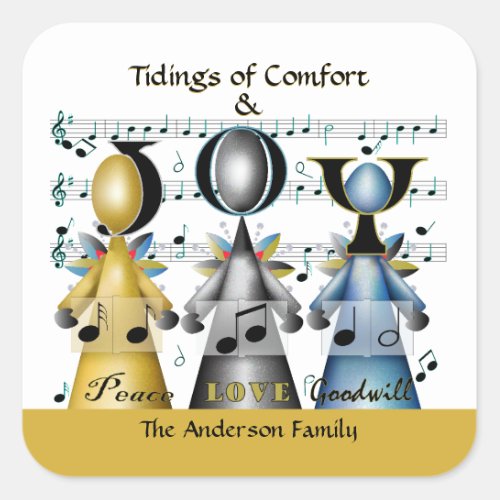 Tidings of Comfort and Joy Christmas Carolers Square Sticker