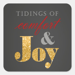 Tidings of Comfort and Joy Gold Sparkle Christmas Square Sticker