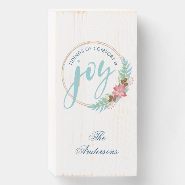 Tidings of Comfort & Joy Christmas Wreath Wooden Box Sign (Front Vertical)