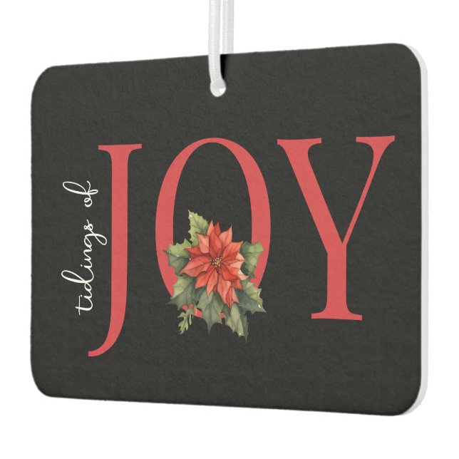 TIDINGS OF JOY RED CHRISTMAS POINSETTIA on BLACK,  Air Freshener (Left)
