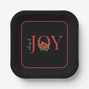 TIDINGS OF JOY RED CHRISTMAS POINSETTIA  PAPER PLATES