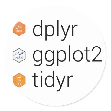 Tidyverse libraries: dplyr, ggplot2, tidyr classic round sticker