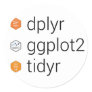 Tidyverse libraries: dplyr, ggplot2, tidyr classic round sticker