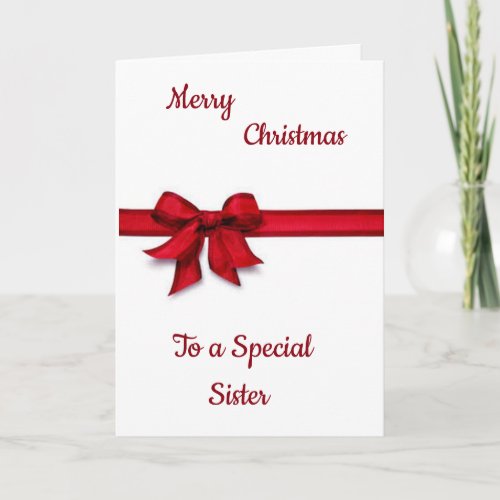 TIE A RED RIBBON FOR YOU SISTER AT CHRISTMAS HOLIDAY CARD