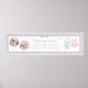 Tie and Tutu and Chevron Print Baptism Banner
