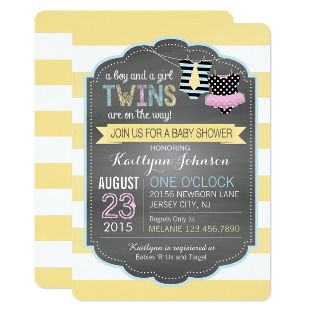 Tie And Tutu Twins Baby Shower Invitation