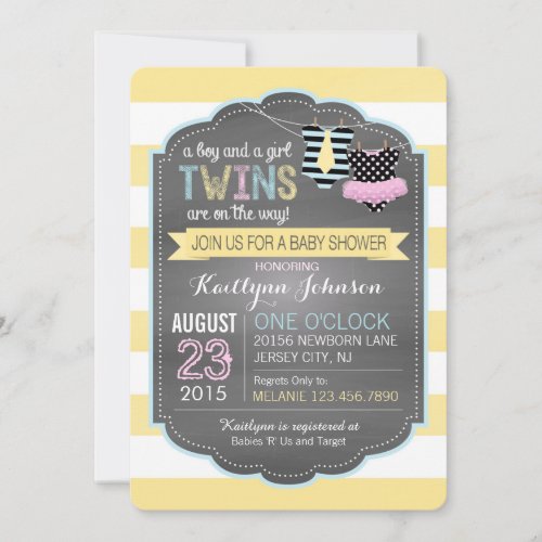 Tie and Tutu Twins Baby Shower Invitation