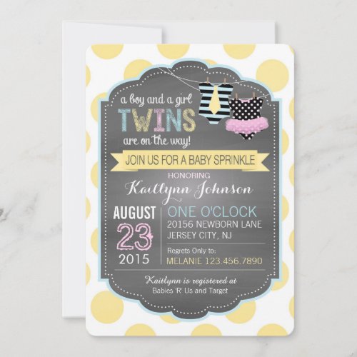 Tie and Tutu Twins Baby Sprinkle Invitation