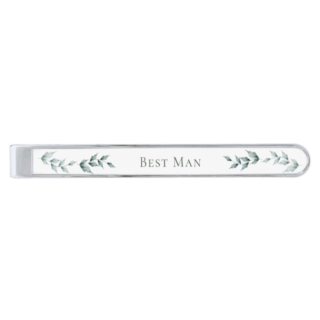 Tie Bar Best Man | Grayed Jade Green Botanical (Front)