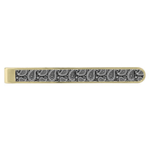 Tie Bar-Black Paisley Gold Finish Tie Bar