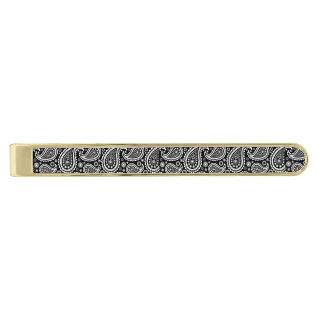 Tie Bar-Black Paisley Gold Finish Tie Bar (Front)