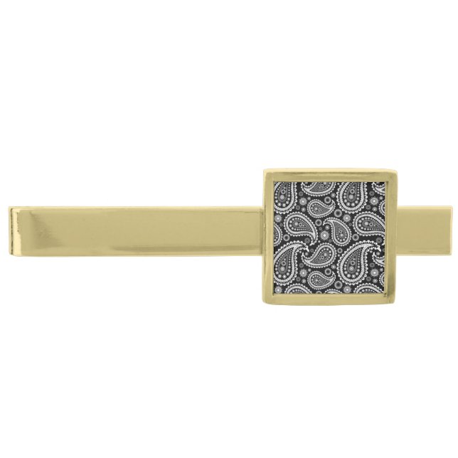 Tie Bar-Black Paisley Gold Finish Tie Bar (Front)
