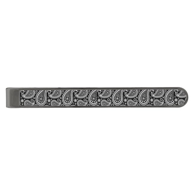 Tie Bar-Black Paisley Gunmetal Finish Tie Bar (Front)