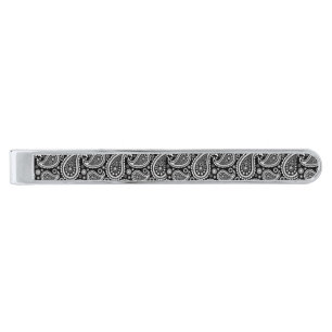 Tie Bar-Black Paisley Silver Finish Tie Bar
