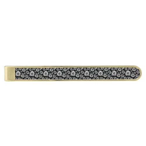 Tie Bar_Flower Print Gold Finish Tie Bar