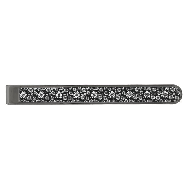 Tie Bar-Flower Print Gunmetal Finish Tie Bar (Front)